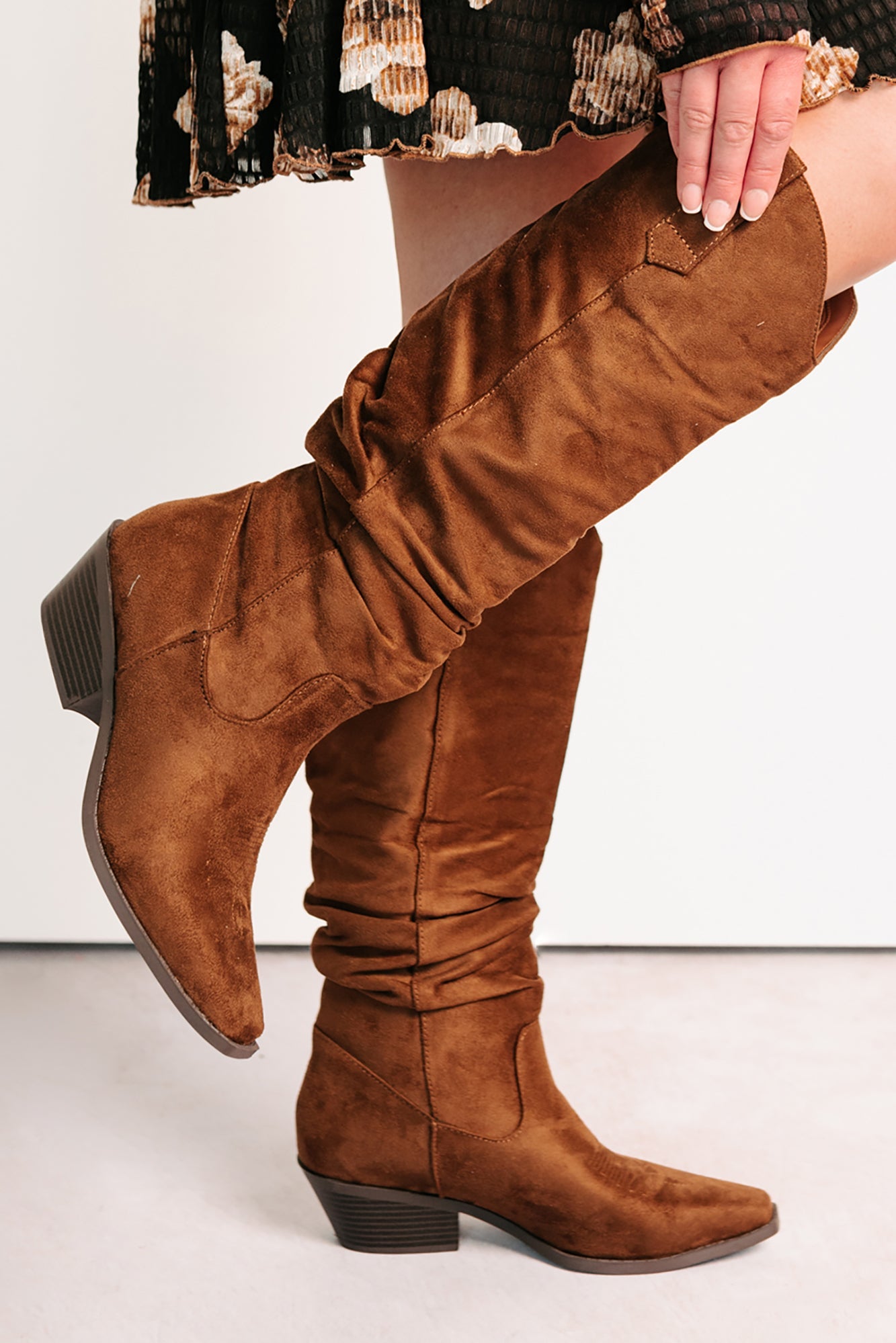 Stomp & Strut Faux Suede Slouch Boots (Chocolate)