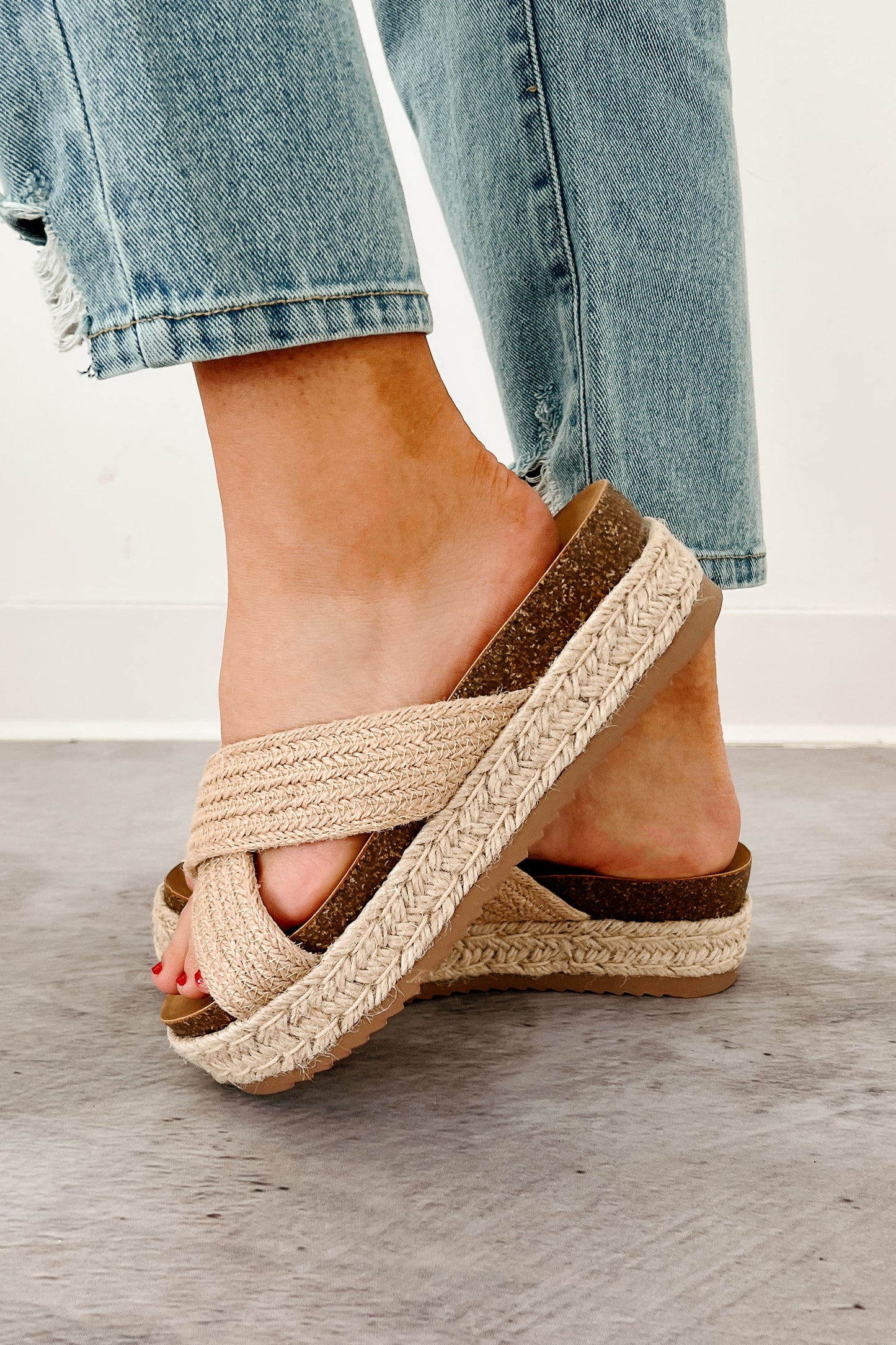 Golden Touch Espadrille Platform Sandals (Light Tan)