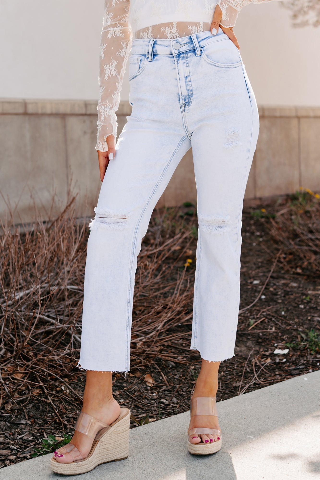 Theresa High Rise Distressed Risen Jeans (Acid Light)