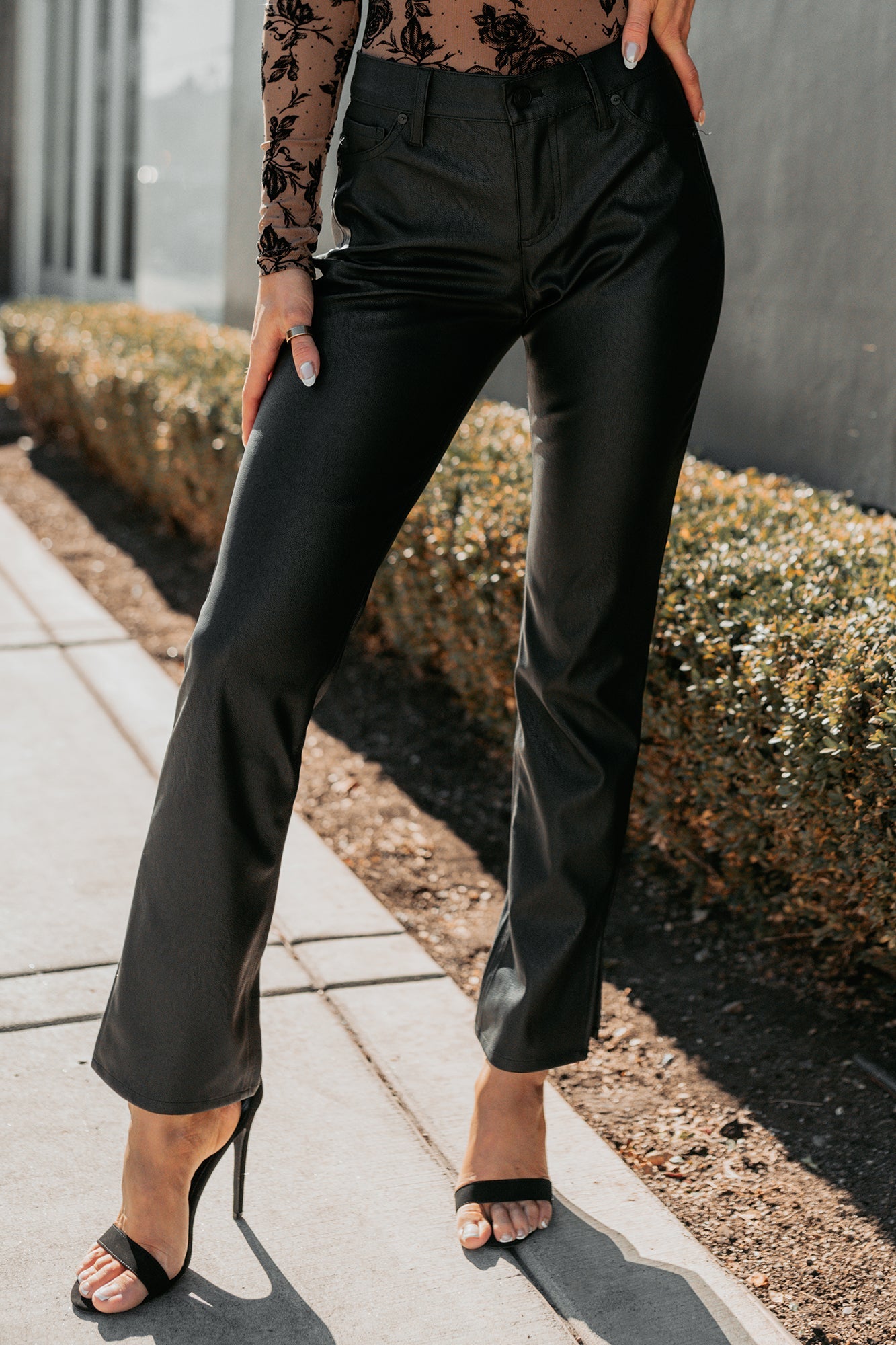 Emberly Faux Leather Bootcut Kancan Pants (Black)