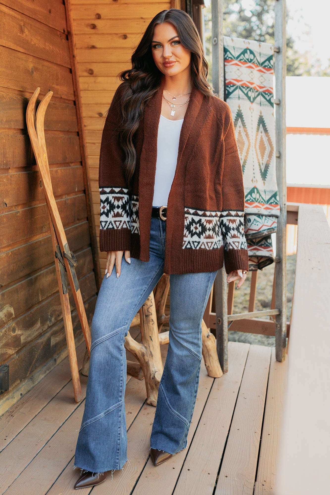 As It Goes Long Sleeve Aztec Cardigan (Dark Brown)