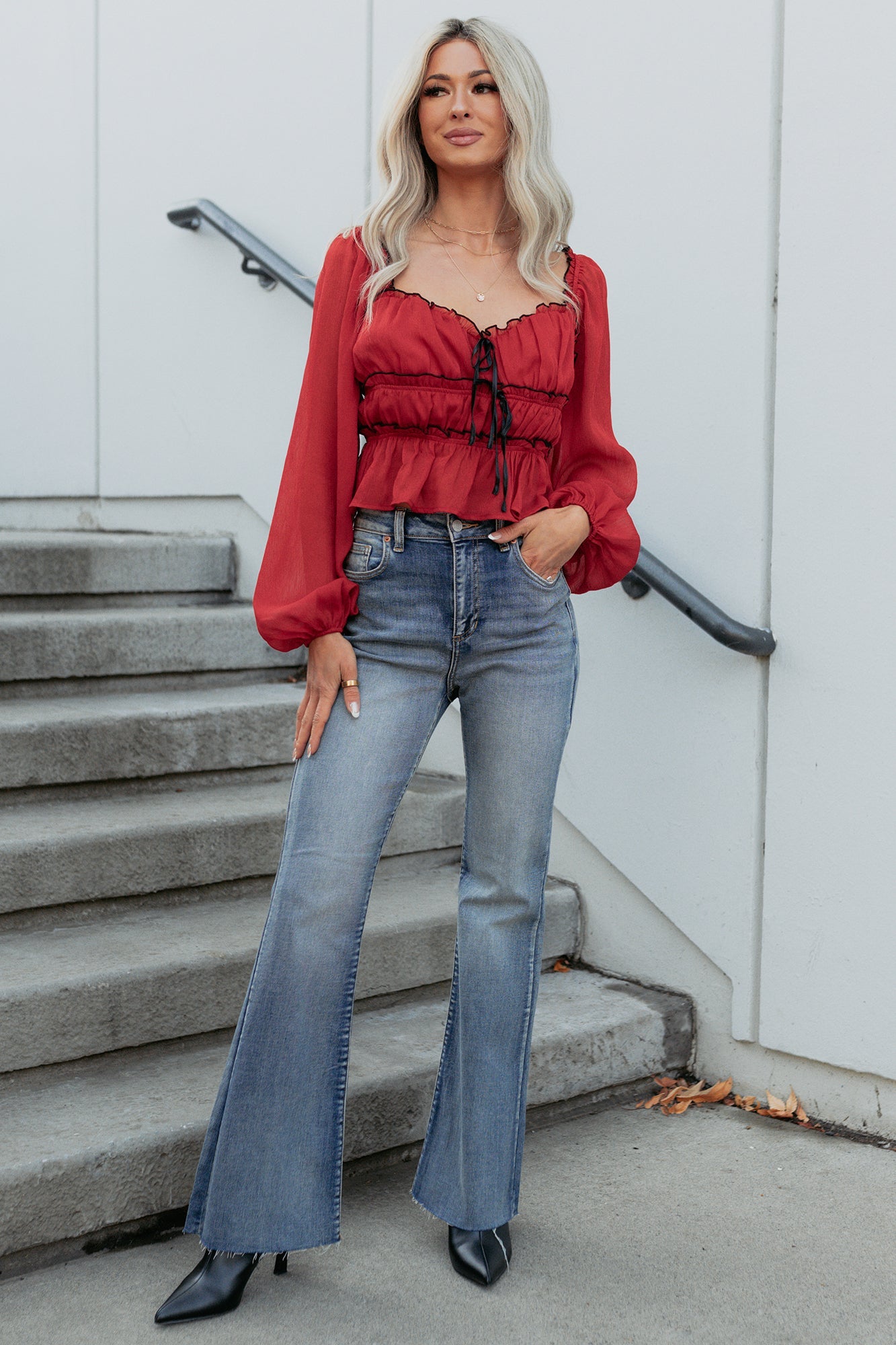 Cute With It Sweetheart Neck Bow Detail Top (Red Wine)