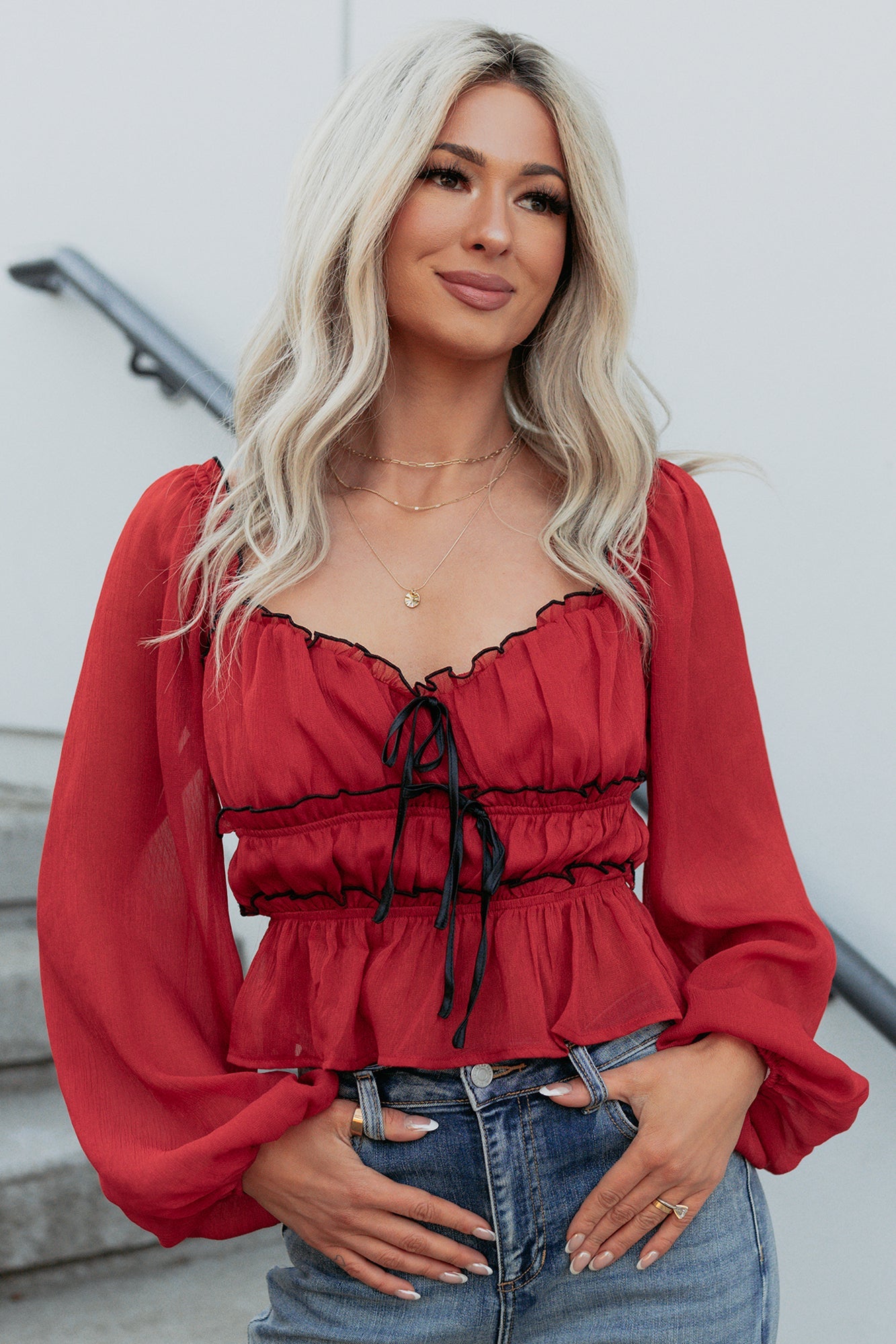 Cute With It Sweetheart Neck Bow Detail Top (Red Wine)