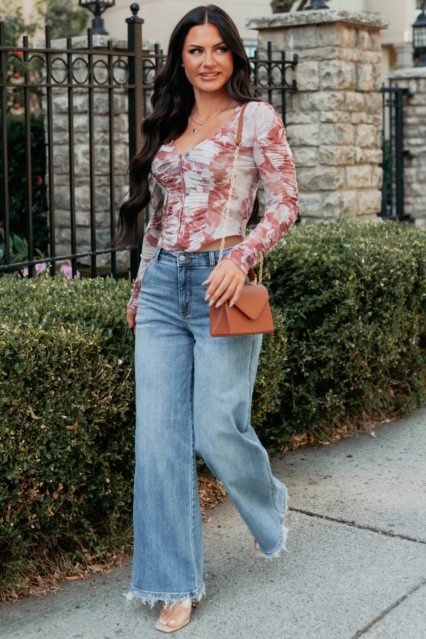 Lasting Touch Long Sleeve Floral Top (Maroon)