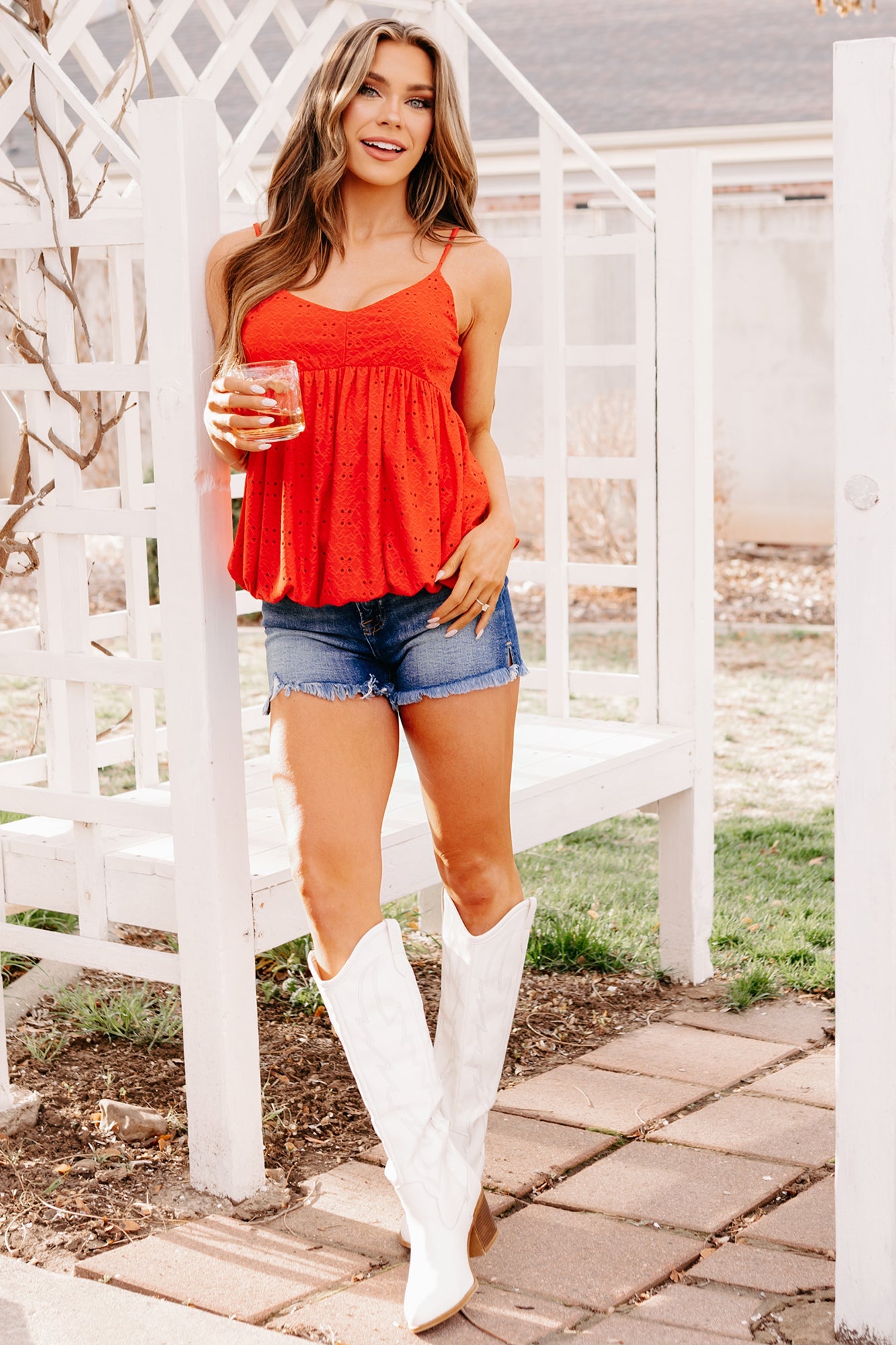 Nordic Nights Bubble Hem Tank Top (Red)