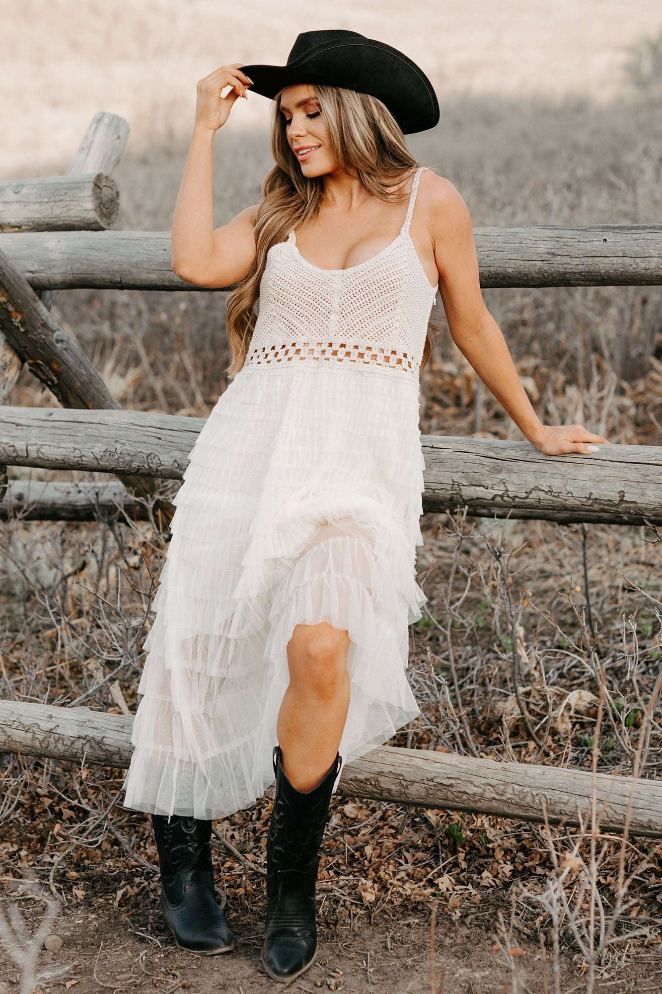 Sunlit Serenity Crochet Ruffle POL Dress (Natural)